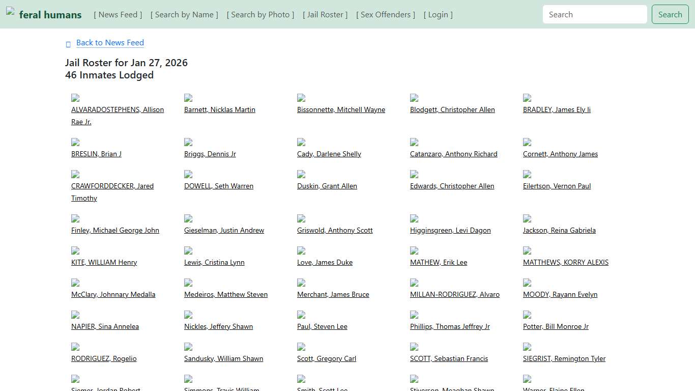 Jail Roster - FERAL HUMANS